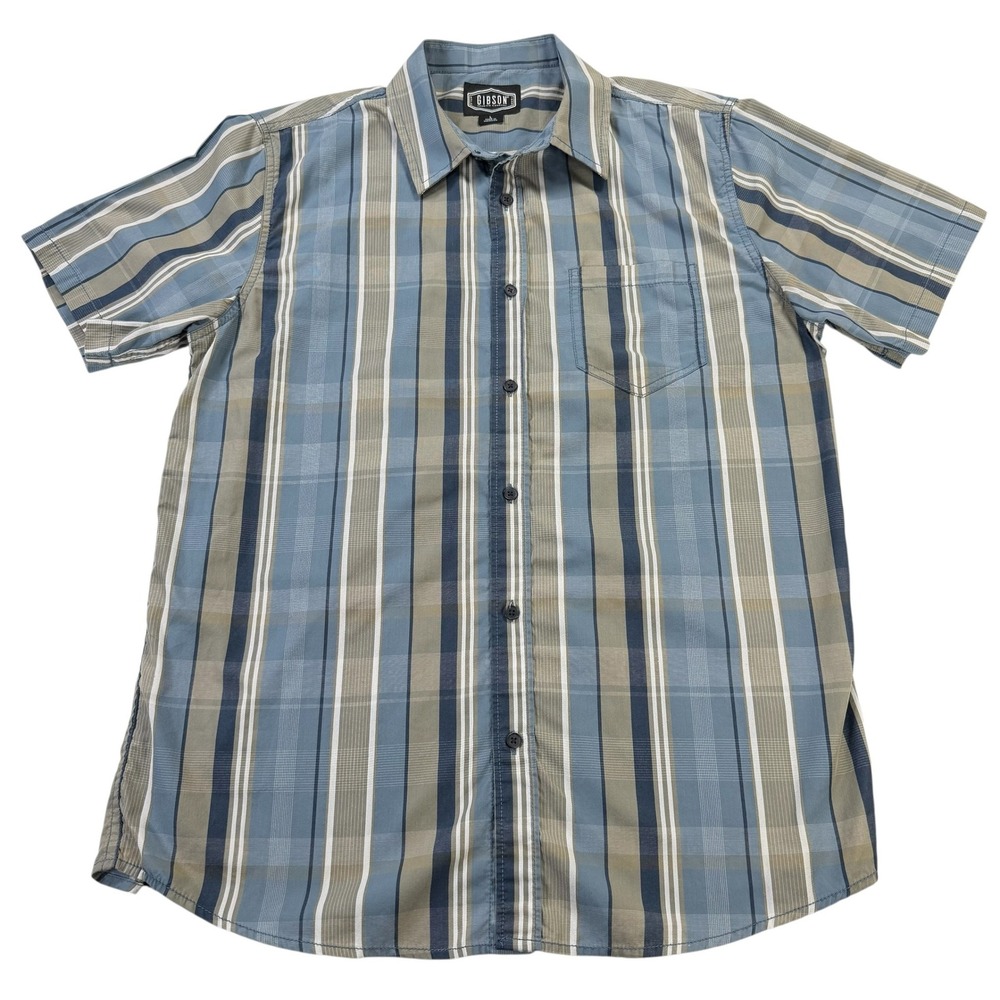 Gibson Trading Company Button Up Shirt Mens L Blue Plaid Excellent Short Sleeve